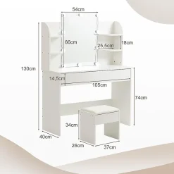Coiffeuse Table de maquillage Table de toilette avec tabouret Éclairage LED Miroir blanc