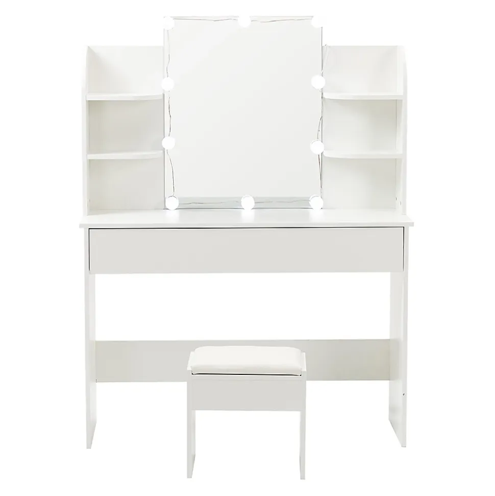 Coiffeuse Table de maquillage Table de toilette avec tabouret Éclairage LED Miroir blanc