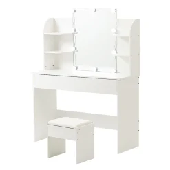 Coiffeuse Table de maquillage Table de toilette avec tabouret Éclairage LED Miroir blanc