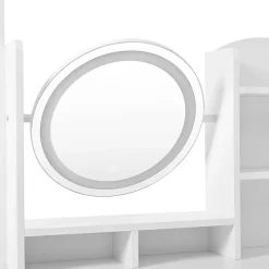 Coiffeuse table de maquillage avec miroir complet pivotant, 2 tiroirs, LED et housse, panneau de particules 109x36x164 cm blanc