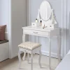 Coiffeuse table de maquillage commode avec miroir tiroirs et tabouret blanc MDF