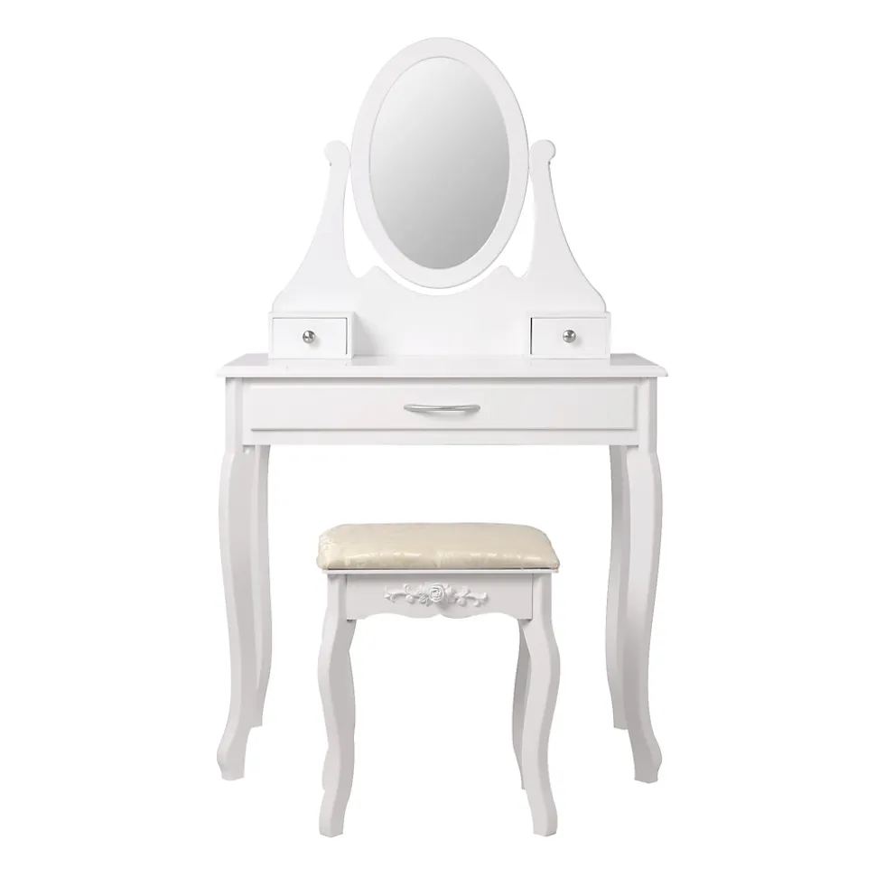 Coiffeuse table de maquillage commode avec miroir tiroirs et tabouret blanc MDF