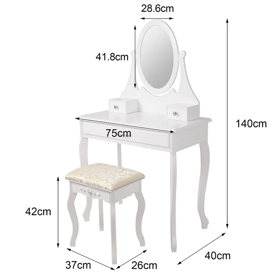 Coiffeuse table de maquillage commode avec miroir tiroirs et tabouret blanc MDF