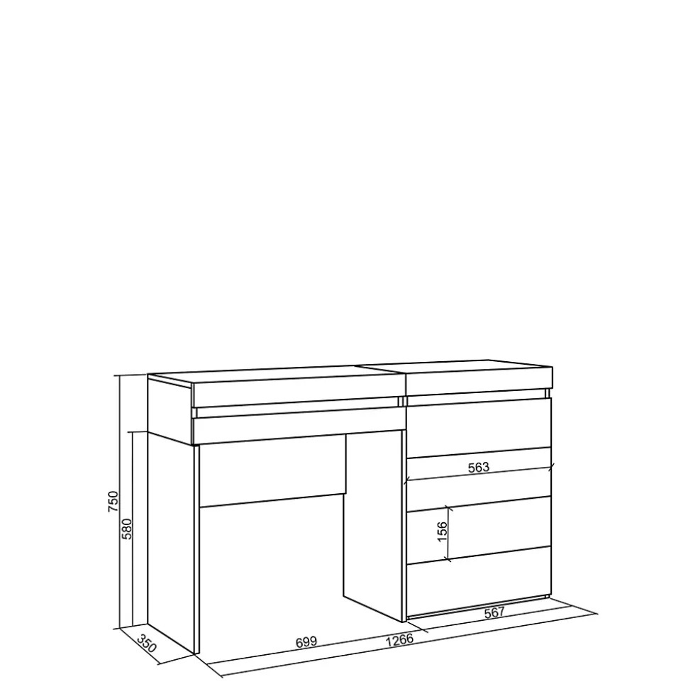 Coiffeuse 127x35x75cm avec tiroir commode buffet couleur blanc