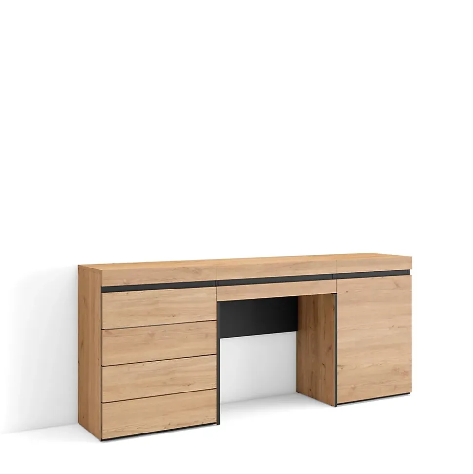 Coiffeuse 177x35x75cm avec tiroir commode buffet couleur chêne