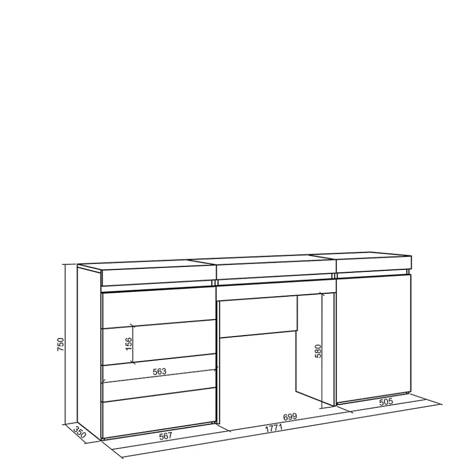 Coiffeuse 177x35x75cm avec tiroir commode buffet couleur blanc