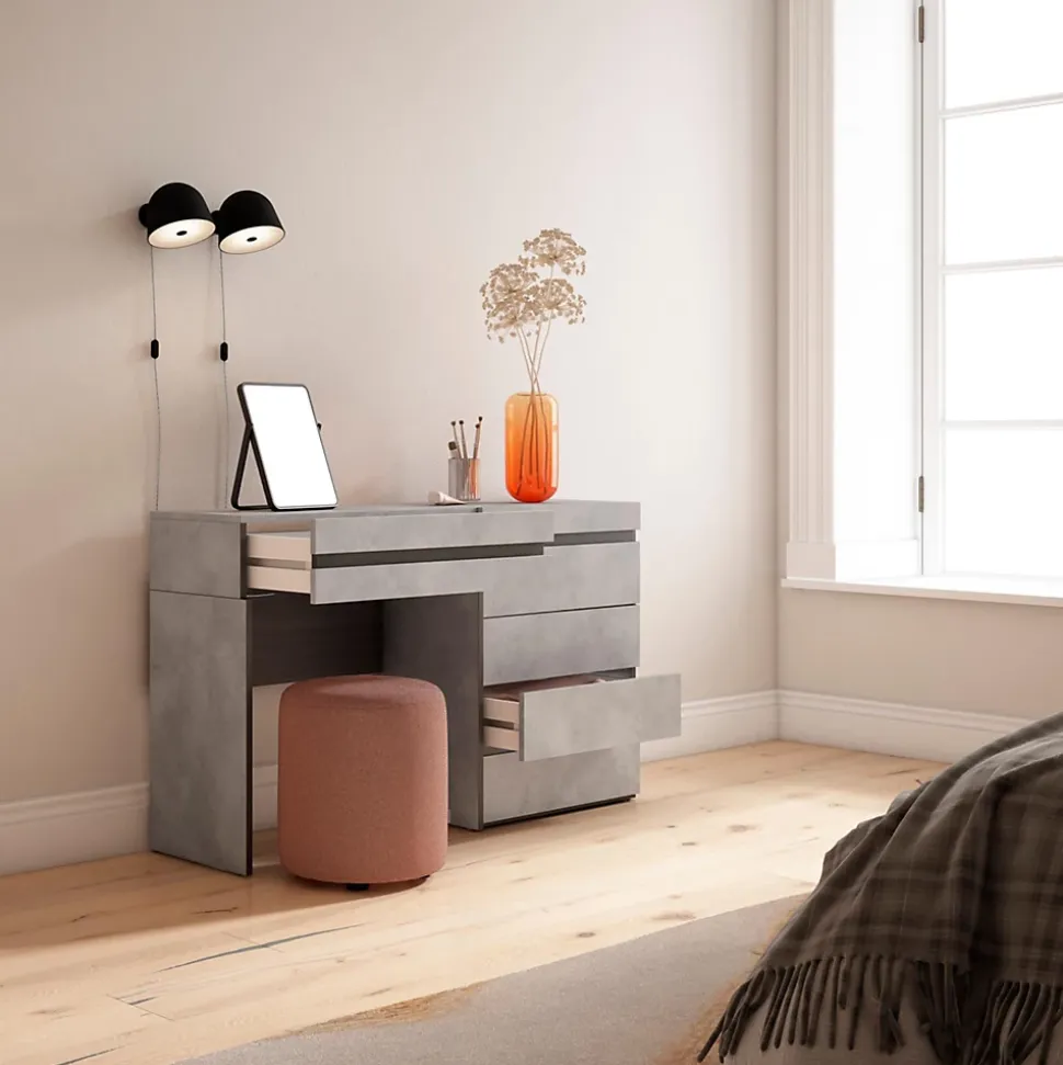 Coiffeuse 127x35x75cm avec tiroir commode buffet couleur gris ciment