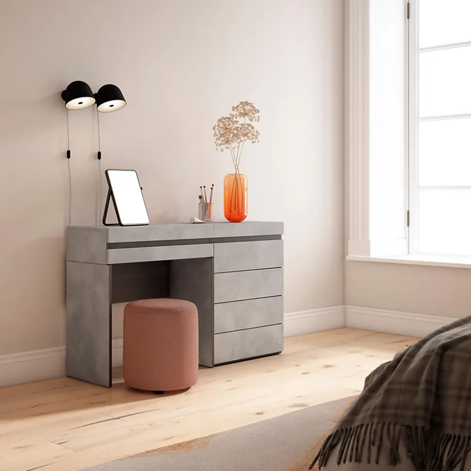 Coiffeuse 127x35x75cm avec tiroir commode buffet couleur gris ciment