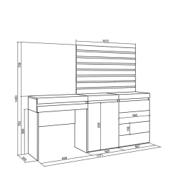 Coiffeuse 177x35x145cm commode buffet panneaux en bois couleur chêne
