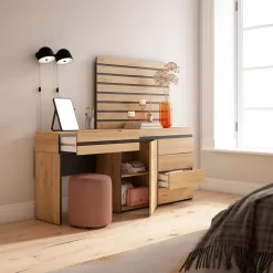 Coiffeuse 177x35x145cm commode buffet panneaux en bois couleur chêne