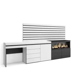 Coiffeuse 284x35x145cm feu led sans chaleur XXL commode buffet blanc