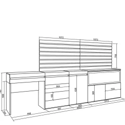 Coiffeuse 284x35x145cm feu led sans chaleur XXL commode buffet blanc