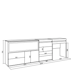 Coiffeuse 234x35x75cm feu led sans chaleur XXL commode buffet blanc