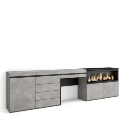Coiffeuse 284x35x75cm feu led sans chaleur XXL commode buffet gris