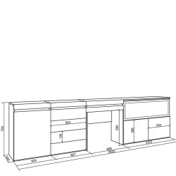 Coiffeuse 284x35x75cm feu led sans chaleur XXL commode buffet gris