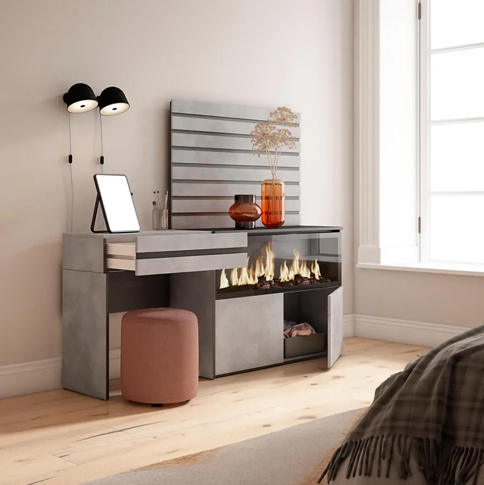 Coiffeuse 177x35x145cm feu led sans chaleur XXL panneaux couleur gris