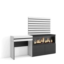 Coiffeuse 177x35x145cm feu led sans chaleur XXL panneaux couleur blanc