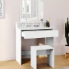 Coiffeuse ZELIA 3 miroirs avec 4 niches, 1 tiroir et tabouret