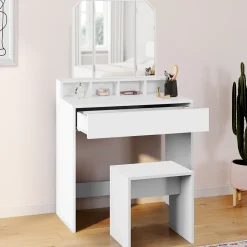 Coiffeuse ZELIA 3 miroirs avec 4 niches, 1 tiroir et tabouret
