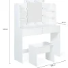 Coiffeuse ZELIA blanche table de maquillage 4 étagères, miroir LED et tabouret