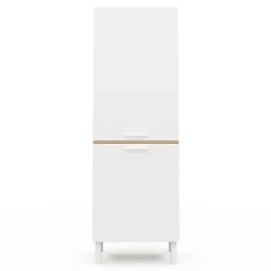 Colonne de cuisine 60 cm CINA 2 portes façon hêtre et blanc