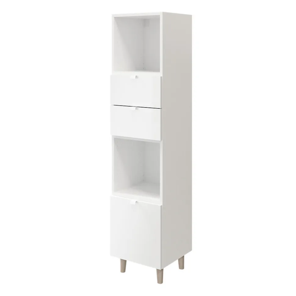 Colonne de rangement blanche sur pieds avec tiroirs et porte GoodHome Atomia H. 161 x L. 37,5 x P. 35 cm