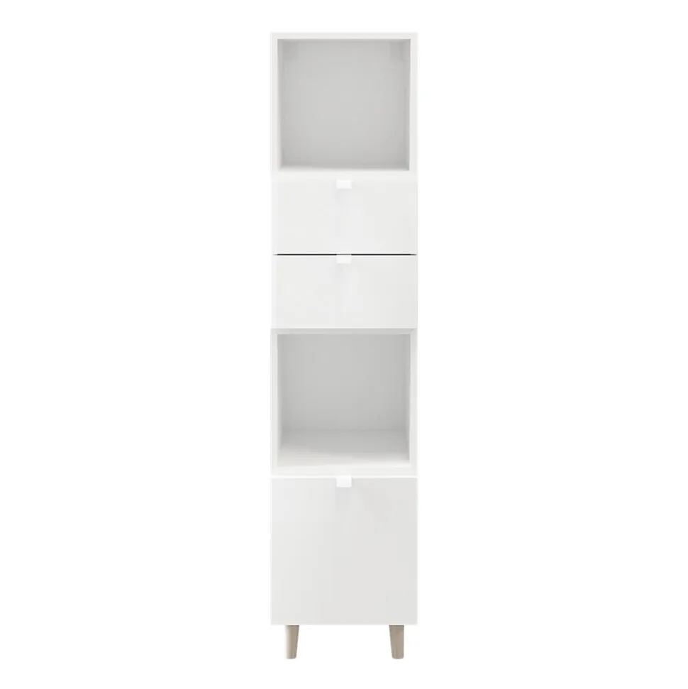 Colonne de rangement blanche sur pieds avec tiroirs et porte GoodHome Atomia H. 161 x L. 37,5 x P. 35 cm