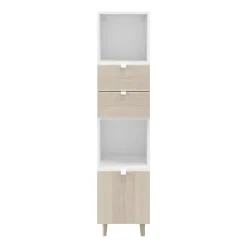Colonne de rangement blanche sur pieds avec tiroirs et porte effet chêne GoodHome Atomia H. 161 x L. 37,5 x P. 35 cm