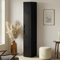 Colonne meuble TV noir avec 3 portes GoodHome Atomia H. 187 x L. 37 x P. 35 cm