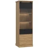 Colonne vitrée 1 porte décor chêne et noir mat éclairage LED - FARM