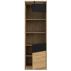 Colonne vitrée 1 porte décor chêne et noir mat éclairage LED - FARM