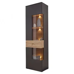 Colonne vitrine 1 porte ouverture gauche décor bois et gris - MARBELLA