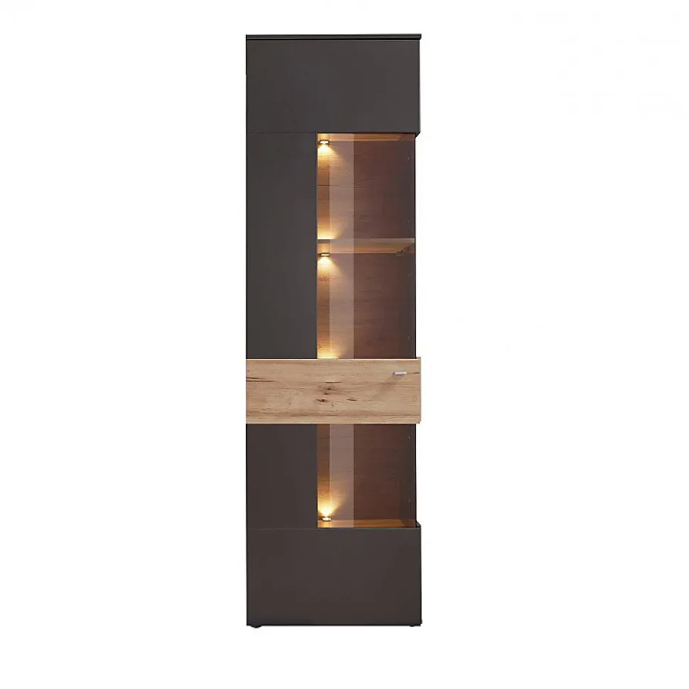 Colonne vitrine 1 porte ouverture gauche décor bois et gris - MARBELLA