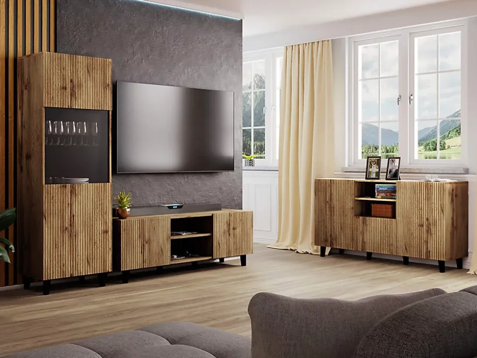 Come - meuble TV - effet bois - 4 portes - 200 cm - Best Mobilier