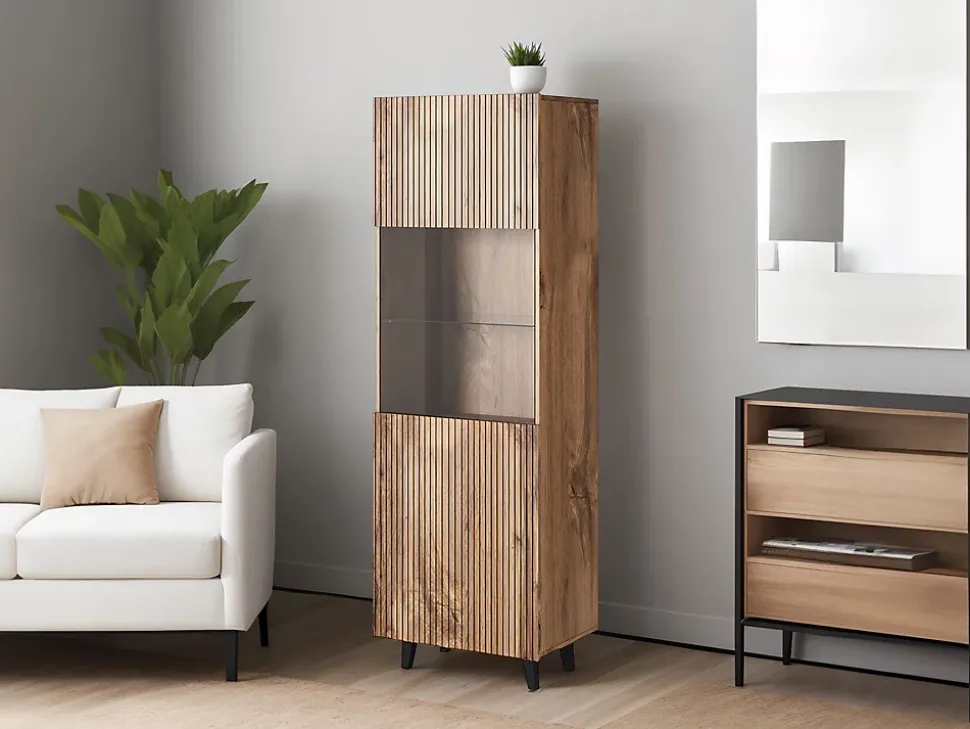Come - vitrine - effet bois - 1 porte - 60x182 cm - Best Mobilier