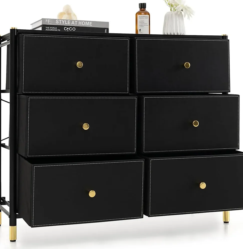Commode 5 6 8 Tiroirs Meuble de Rangement en Tissu avec Cadre en Métal Dispositif Anti-basculement