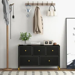 Commode 5 6 8 Tiroirs Meuble de Rangement en Tissu avec Cadre en Métal Dispositif Anti-basculement