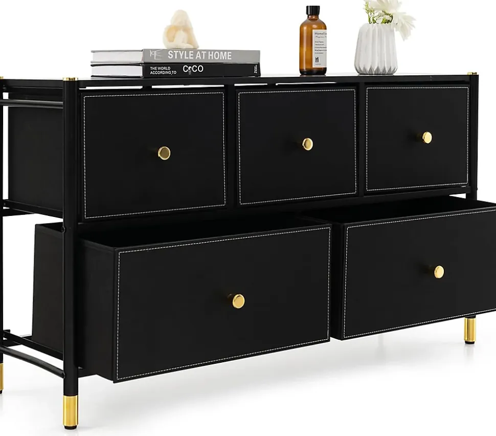 Commode 5 6 8 Tiroirs Meuble de Rangement en Tissu avec Cadre en Métal Dispositif Anti-basculement