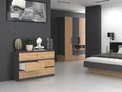 Commode : 6 Tiroirs, Anthracite/artisan, 30 X 75 X 120 Cm
