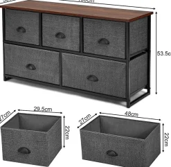 Commode à 5 Tiroirs avec Cadre en Métal Robuste Meuble de Rangement Tiroirs en Tissu Amovibles
