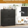 Commode à 2 Tiroirs Empliable Commode de Rangement en Bois avec Dispositifs Anti basculement Armoire de Rangement Noir