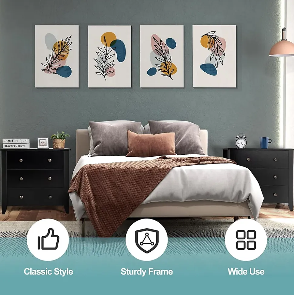 Commode à 3 Tiroirs, Meuble de Rangement 3 Tiroirs,avec Double Poignée,Charge 100 kg, pour Chambre, Salon, 71 x 46 x 66 cm (Noir)