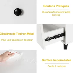 Commode à 4 Tiroirs Meuble de Rangement avec Dispositif Anti basculement 4 Tiroirs en Bois Chambre à Coucher Naturel