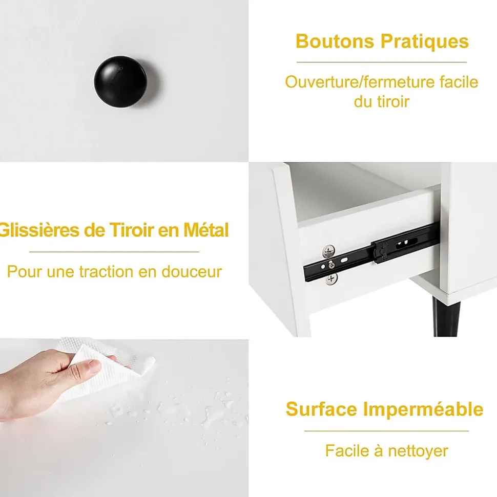 Commode à 4 Tiroirs Meuble de Rangement avec Dispositif Anti basculement 4 Tiroirs en Bois Chambre à Coucher Naturel