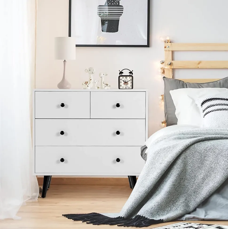 Commode à 4 Tiroirs Meuble de Rangement avec Dispositif Anti basculement 4 Tiroirs en Bois Chambre à Coucher Naturel
