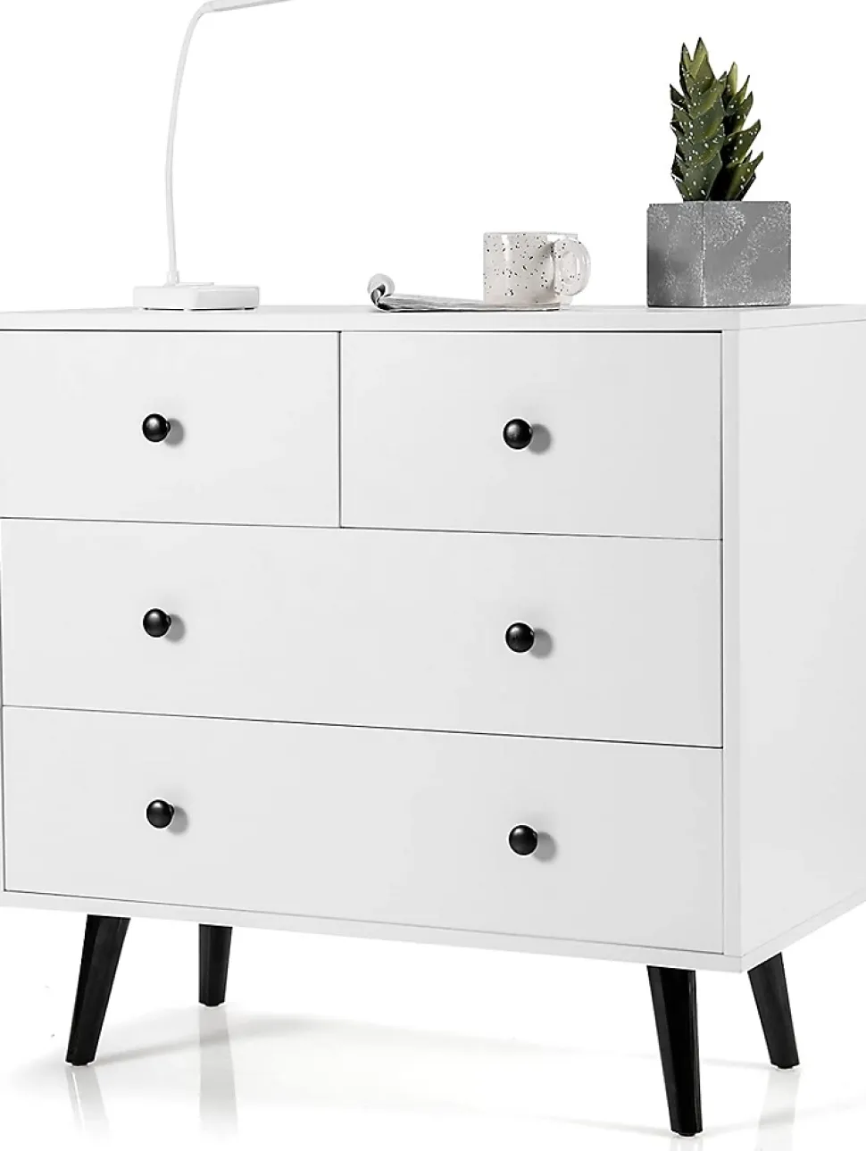 Commode à 4 Tiroirs Meuble de Rangement avec Dispositif Anti basculement 4 Tiroirs en Bois Chambre à Coucher Naturel