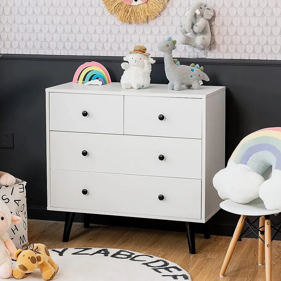 Commode à 4 Tiroirs Meuble de Rangement avec Dispositif Anti basculement 4 Tiroirs en Bois Chambre à Coucher Naturel
