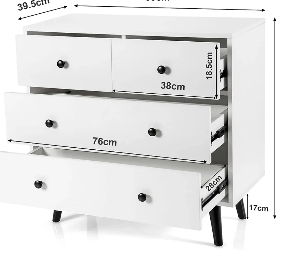 Commode à 4 Tiroirs Meuble de Rangement avec Dispositif Anti basculement 4 Tiroirs en Bois Chambre à Coucher Naturel