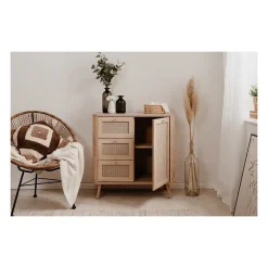 Commode - KUTA 01A - 1 porte - 3 tiroirs - Chene sonoma / Osier Palu - 80,9 x 84 x 40 cm
