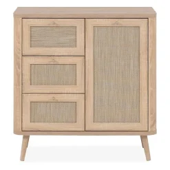 Commode - KUTA 01A - 1 porte - 3 tiroirs - Chene sonoma / Osier Palu - 80,9 x 84 x 40 cm